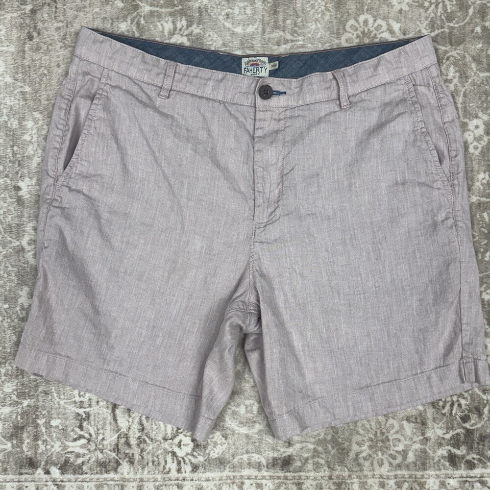Faherty Men's Chino Shorts Linen Blend Blush Pink 35 Preppy Coastal Beach Casual